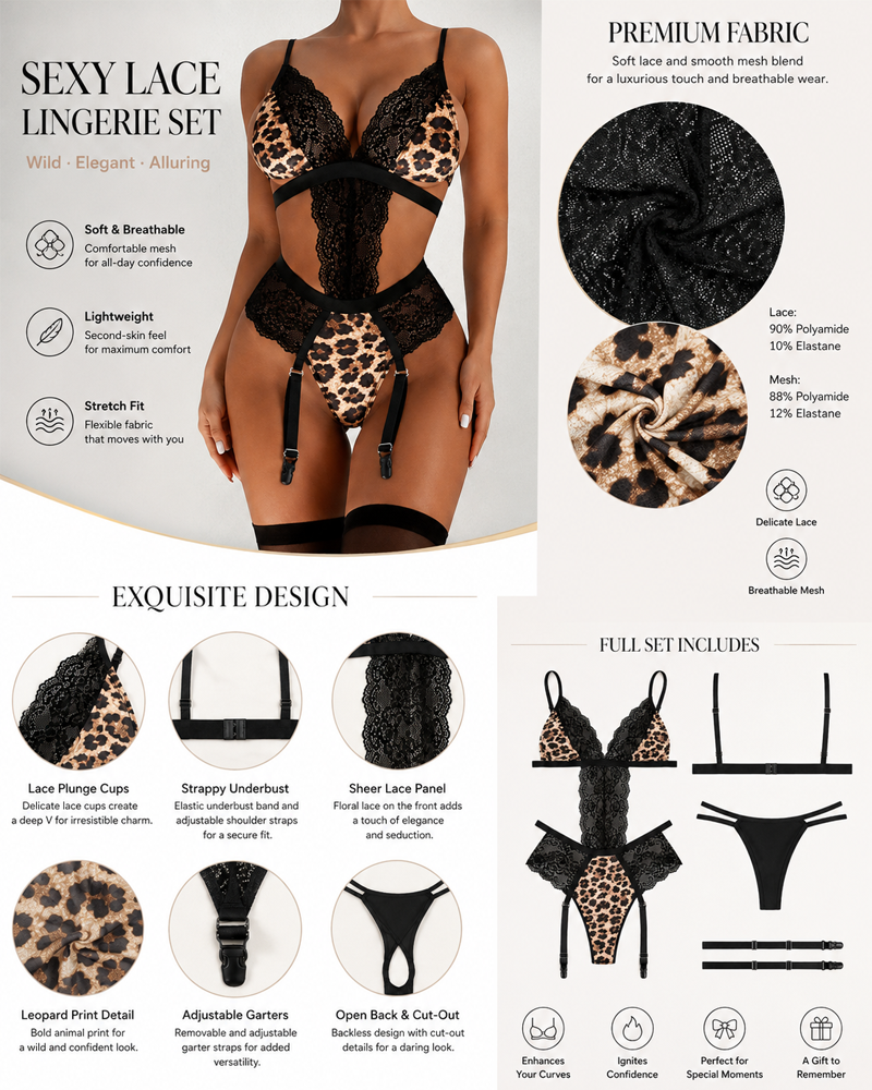 Leopard Print Open-Crotch Lingerie Set
