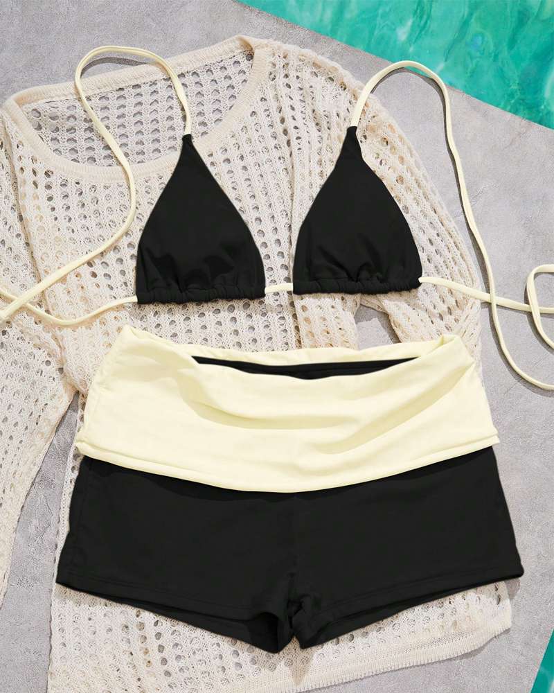 Women's Resort Solid Halter Neck Bikini Two-Piece Set