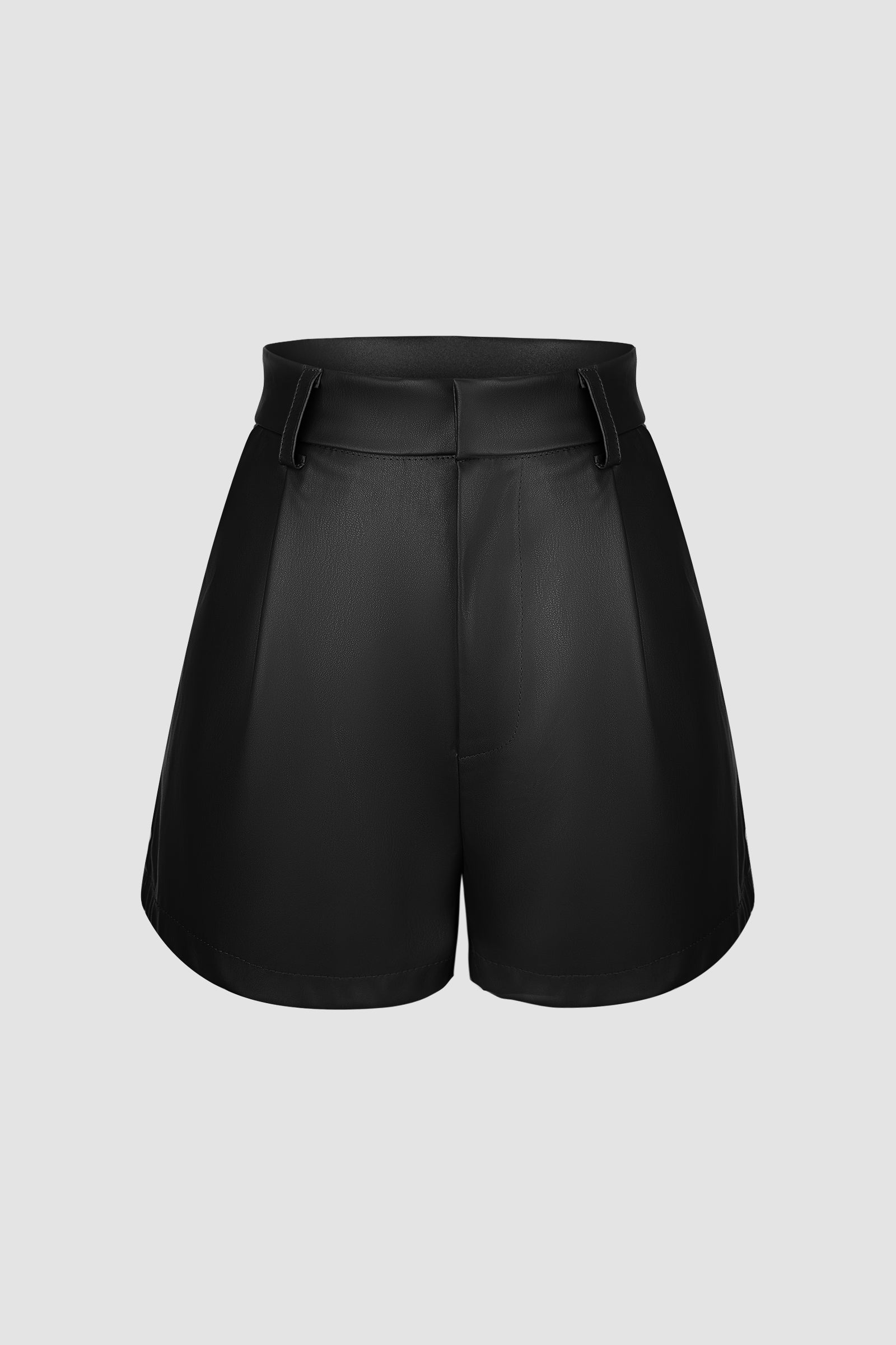 Black Vegan Leather Pleat Detail High Rise Shorts