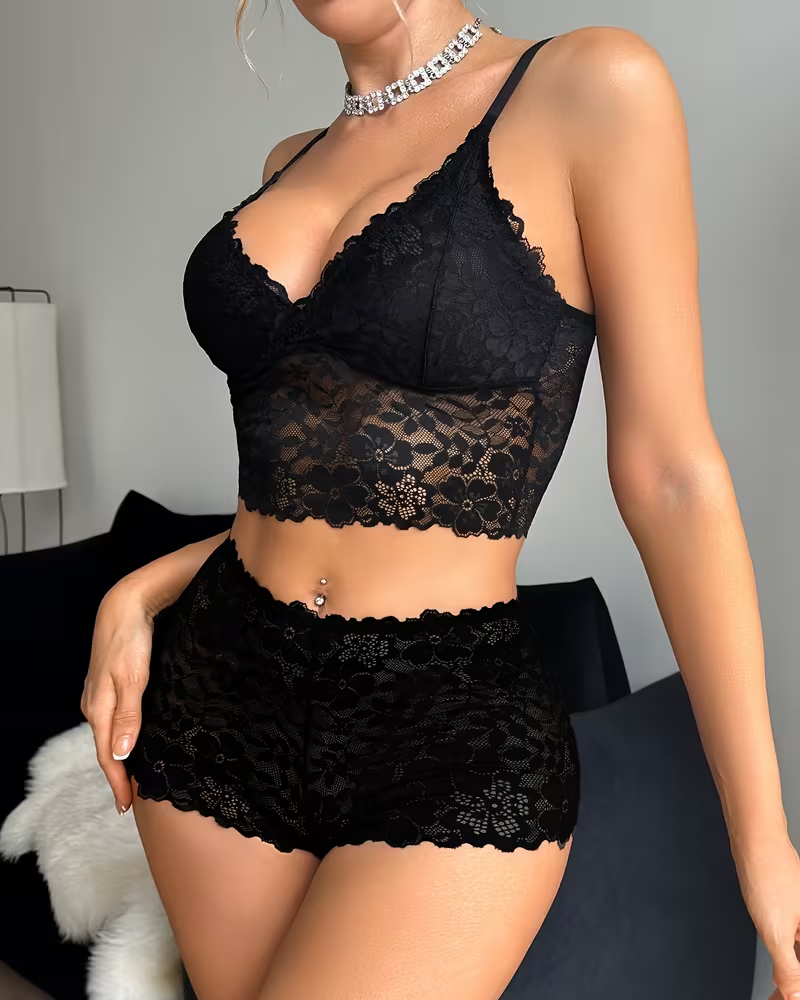 Floral Lace Push-Up Camisole Lingerie Set
