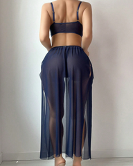 Sheer Mesh Metal Ring Detail Side Slit Lingerie