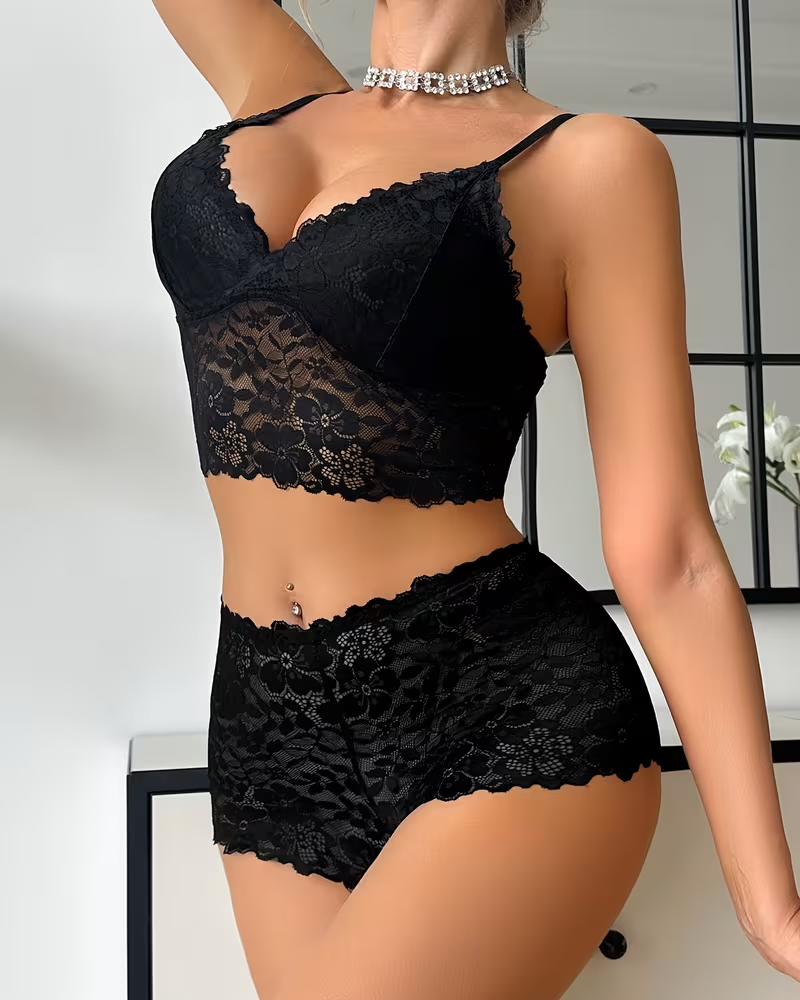 Floral Lace Push-Up Camisole Lingerie Set