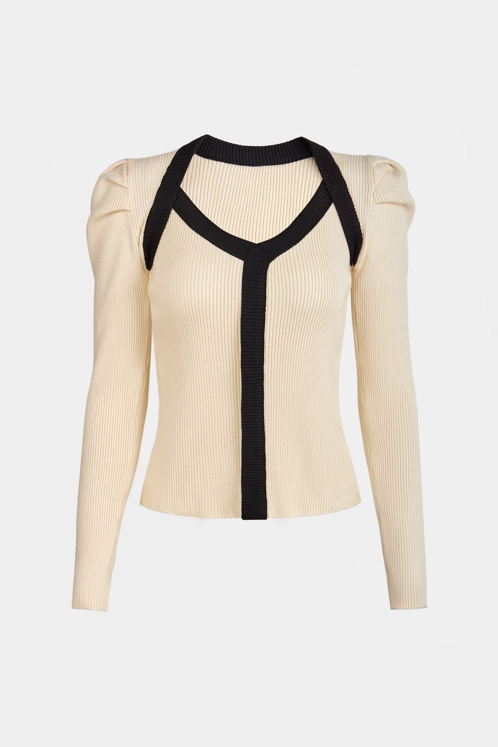 Ivory Ribbed Contrast Trim Sweater