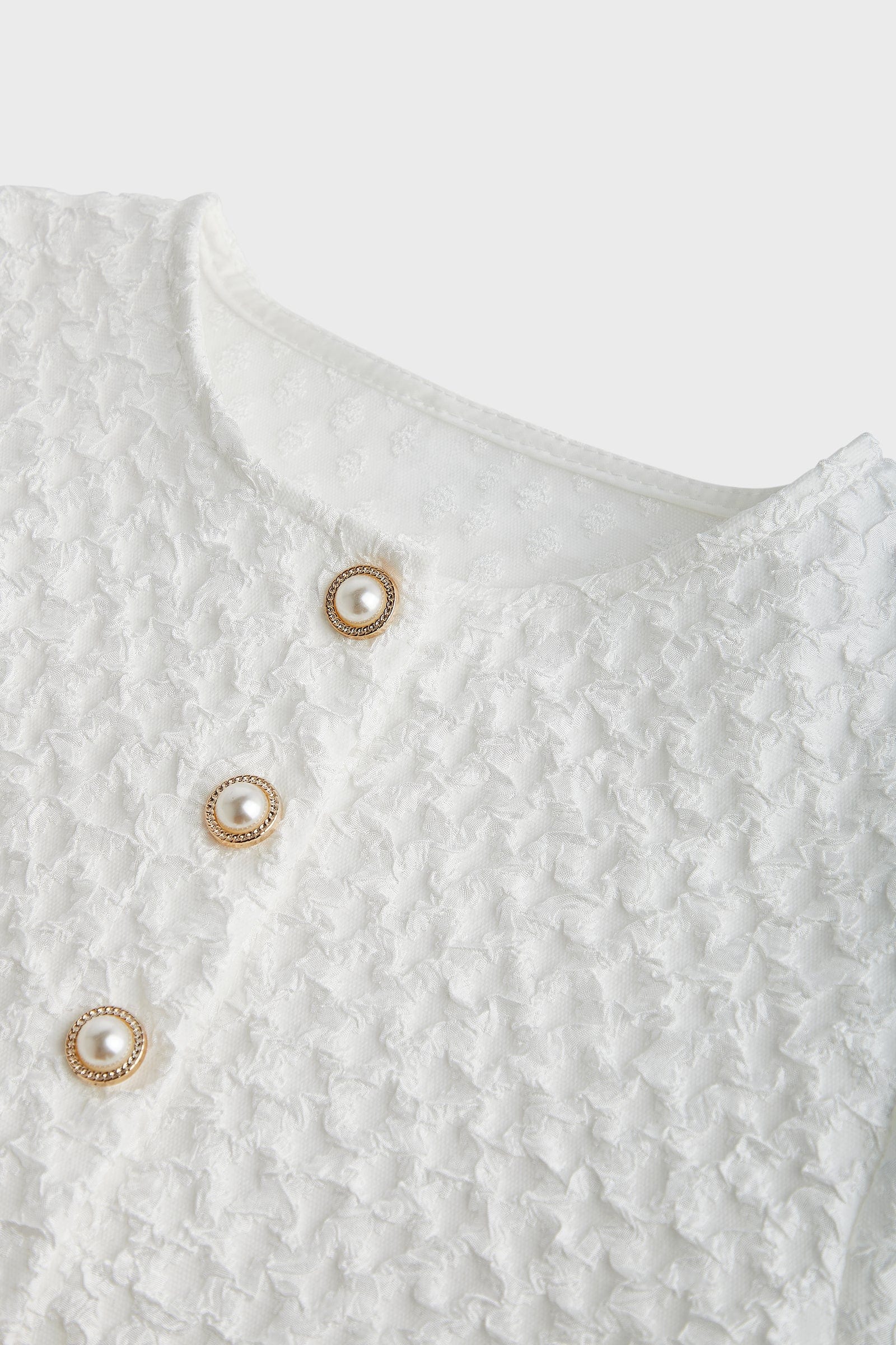 White Textured Puff Sleeve Blouse