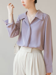 Purple Satin Concealed Button Shirt