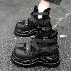 8CM High Leopard Lace Platform Ankle Boots