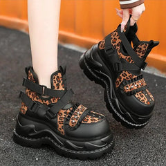 8CM High Leopard Lace Platform Ankle Boots