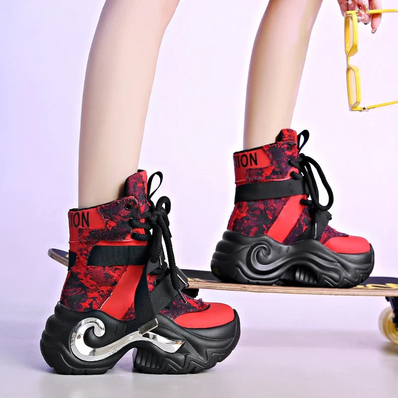8CM High Platform Leather Ankle Boots