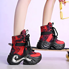 8CM High Platform Leather Ankle Boots