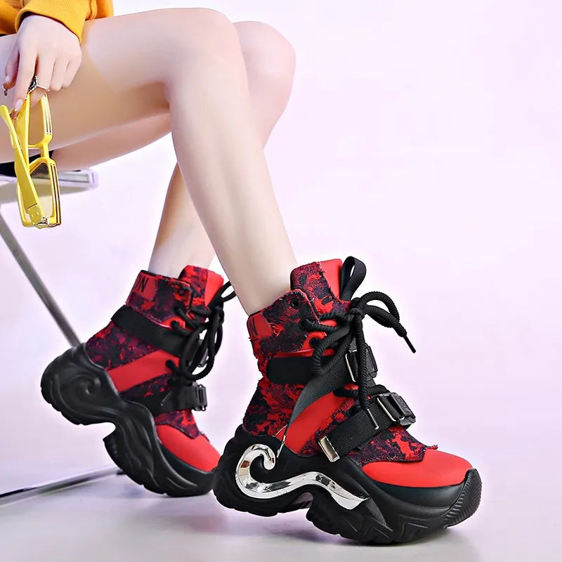 8CM High Platform Leather Ankle Boots