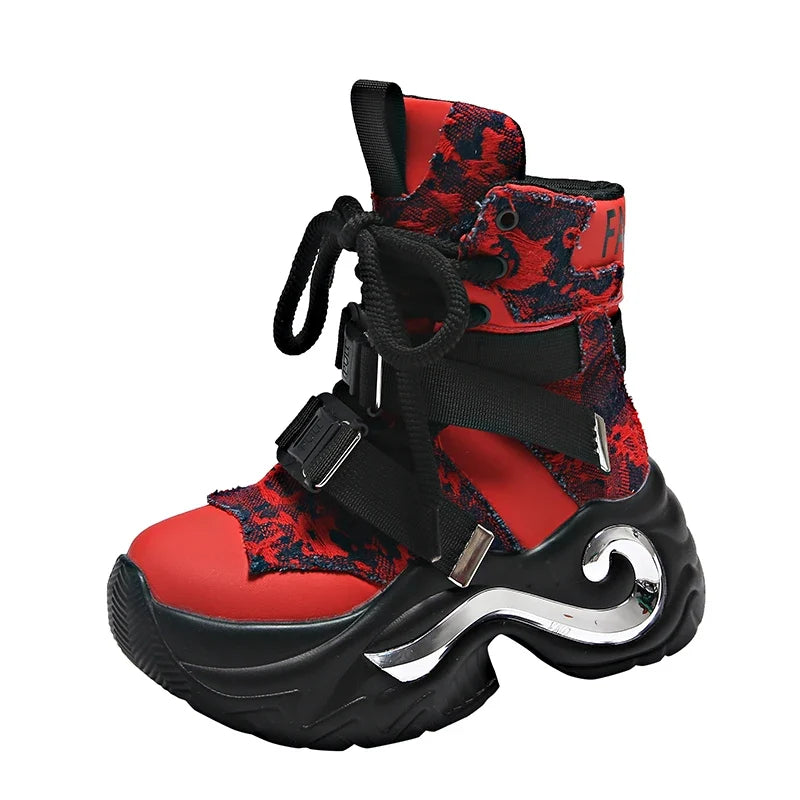 8CM High Platform Leather Ankle Boots