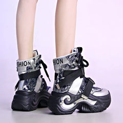 8CM High Platform Leather Ankle Boots