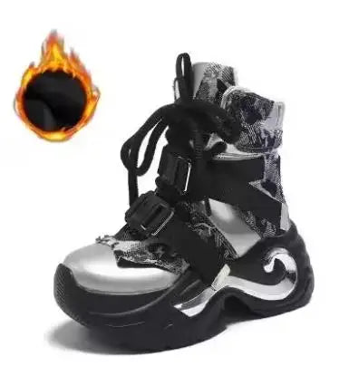 8CM High Platform Leather Ankle Boots