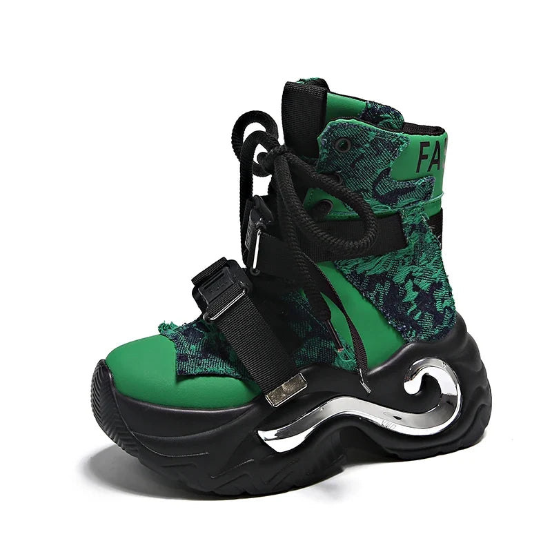 8CM High Platform Leather Ankle Boots
