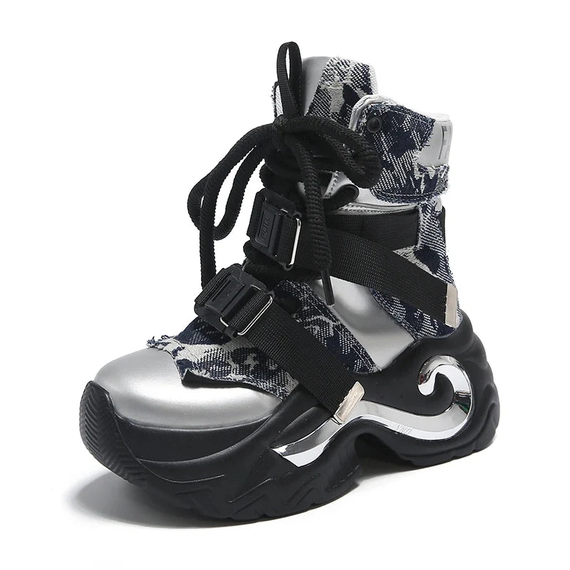 8CM High Platform Leather Ankle Boots