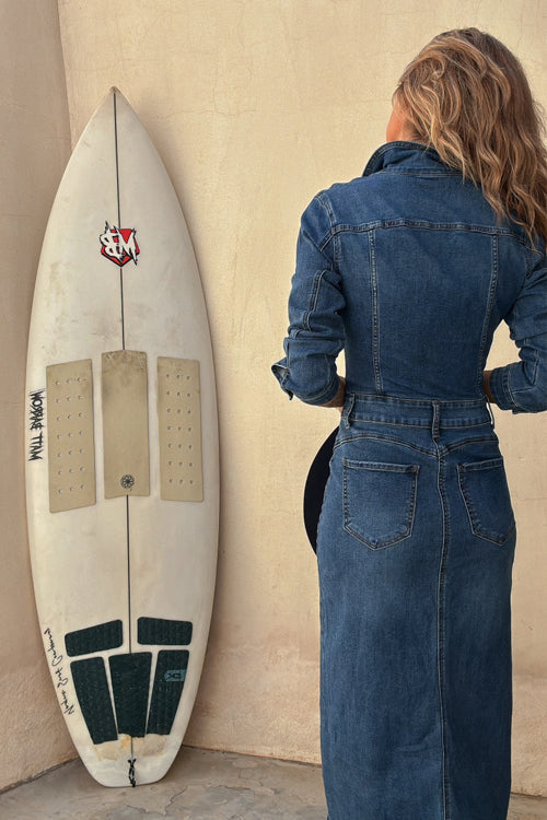 Edgy Instinct Wash Denim Long Sleeve Midi Dress - 2 Colors