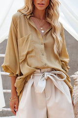 Love Life Oversized Pocket Balloon Sleeve Shirt - 3 Colors