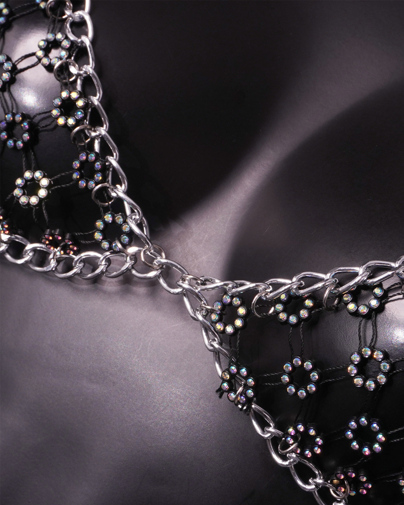 Rhinestone Chain Cutout Bikini Lingerie Set