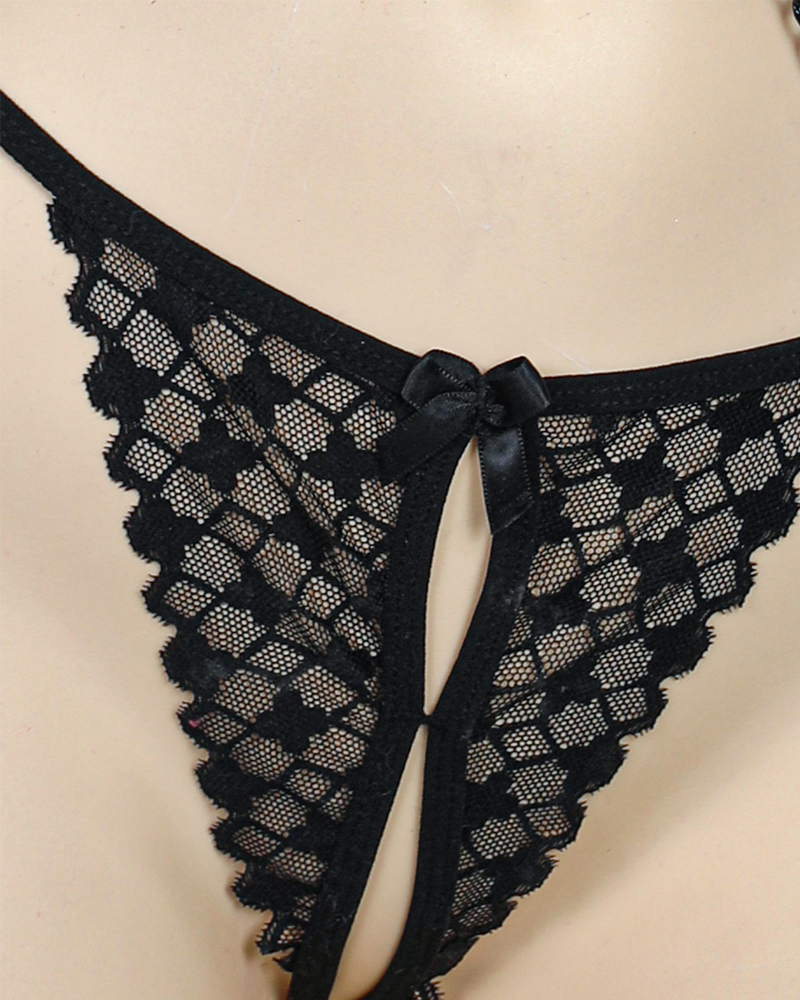 Metal Chain Cutout Lace Bodysuit