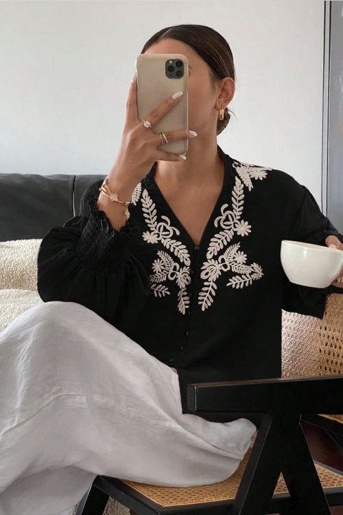 Everyday Luck Floral Embroidered Cotton Top - 5 Colors