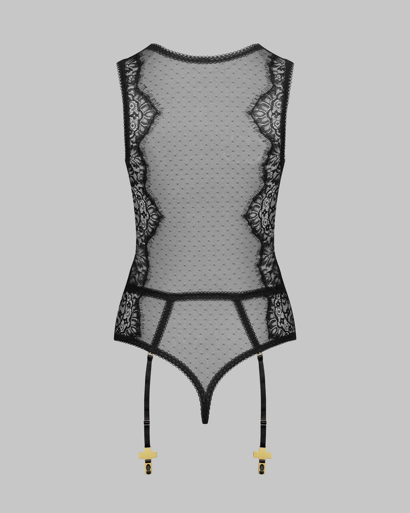 Lace Sheer Teddy Bodysuit with Garter Stockings