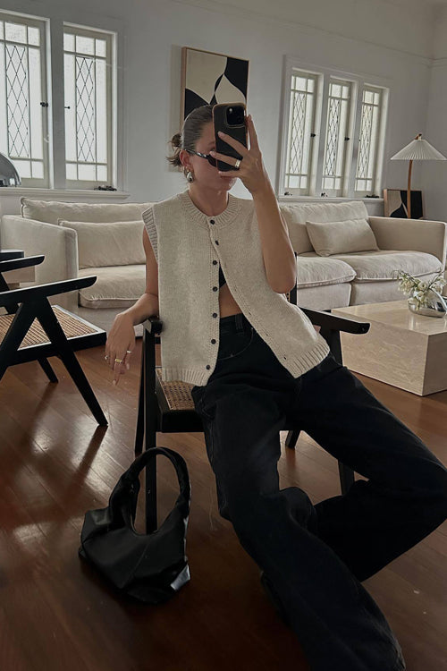 See You Soon Sleeveless Button Down Knit Top - 2 Colors