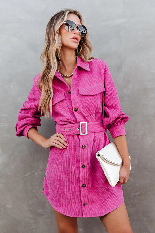 Catch Your Self Corduroy Button Up Mini Dress - 5 Colors