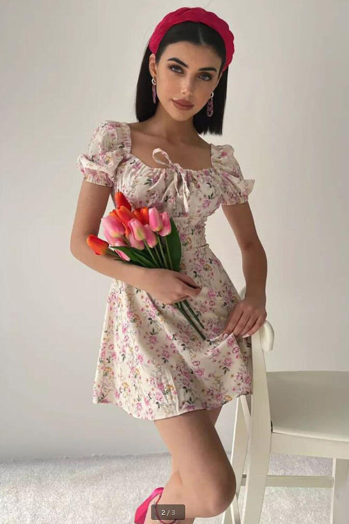 Floral Forever Puff Short Sleeve Printed Mini Dress - 3 Colors