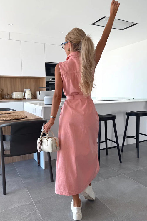 So Delighted Button Down Sleeveless Midi Dress - 4 Colors