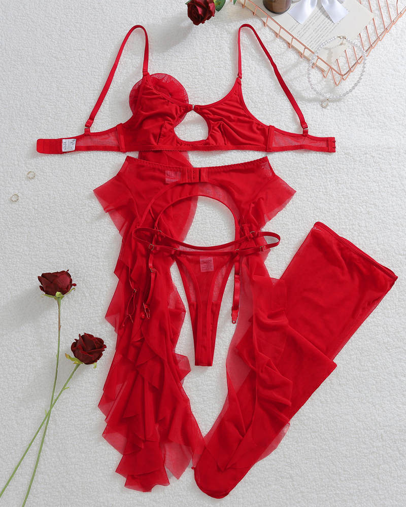 Butterfly Lace High-Slit Lingerie Sleepwear Set