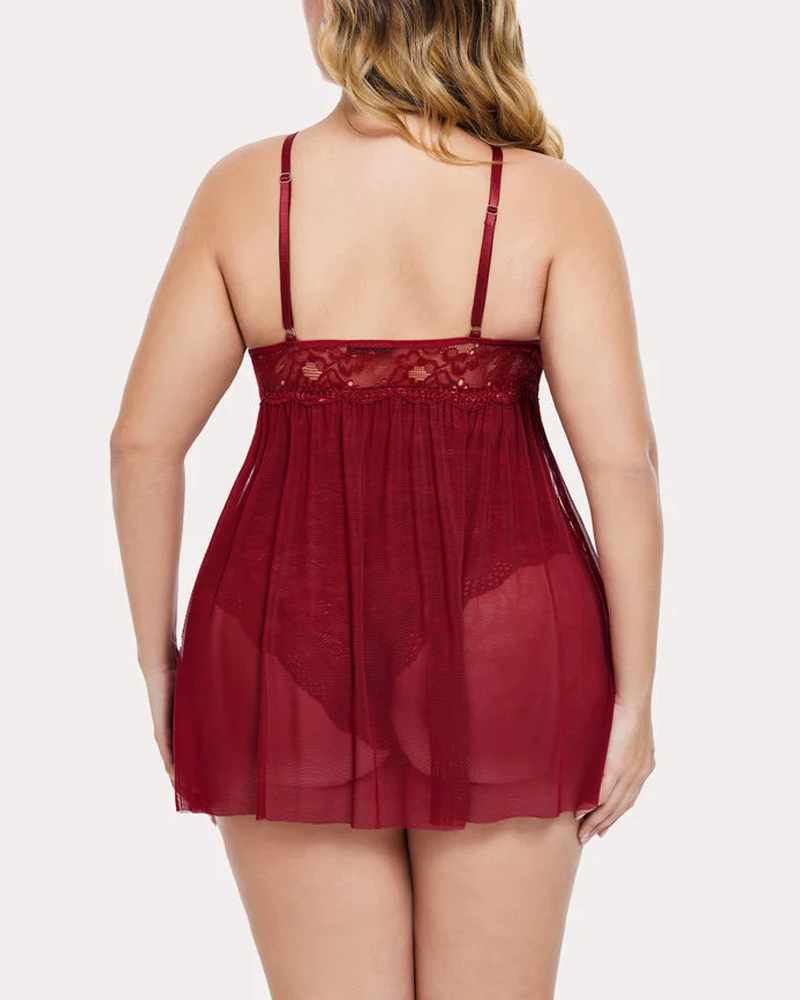 Plus Size Lace Teddy with Crisscross Front Straps