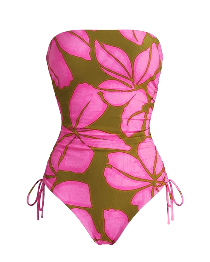 Bandeau Colorblock Detachable Shoulder Strap Swimsuit Set