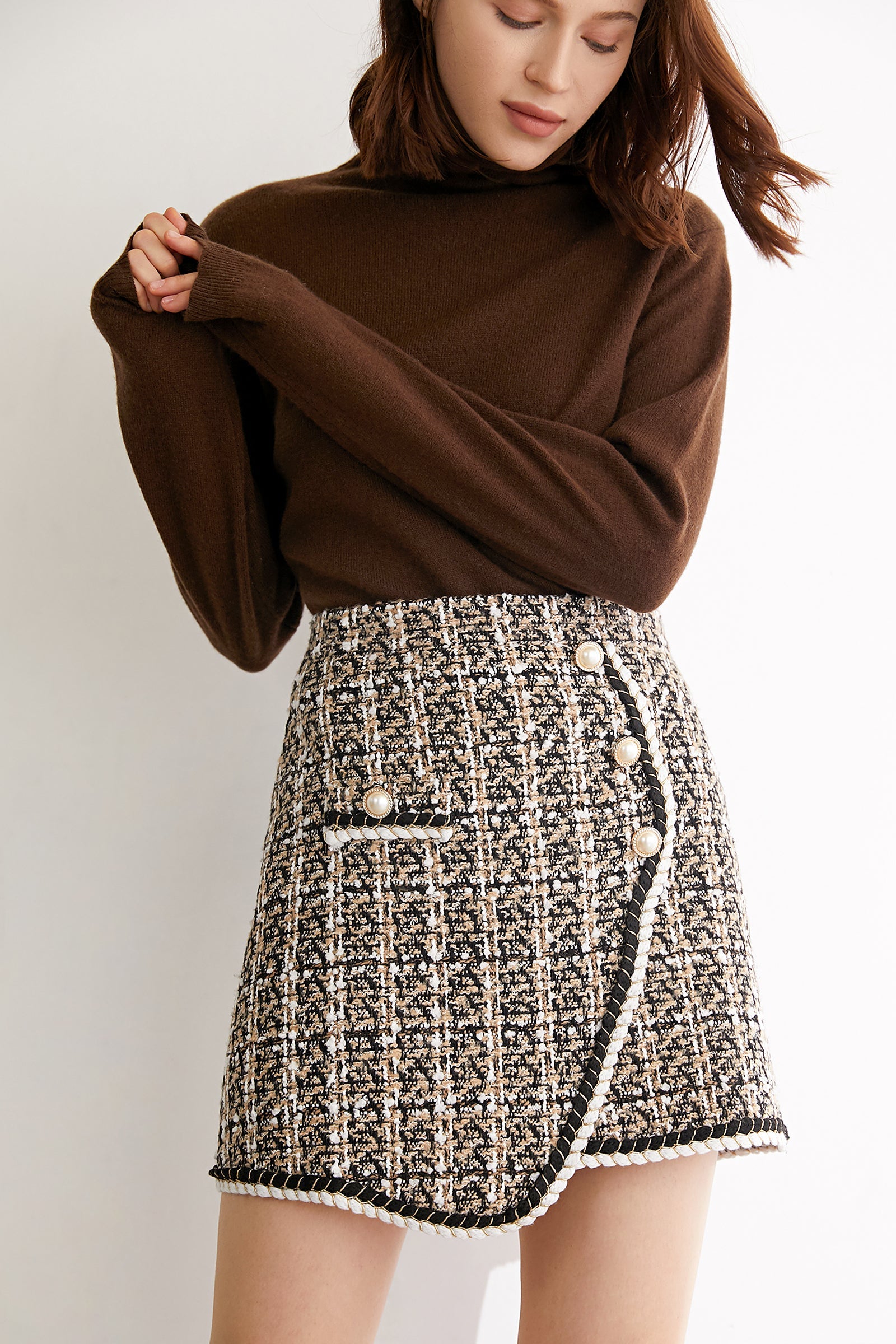 Michal Moccasin Plaid Asymmetrical Skirt
