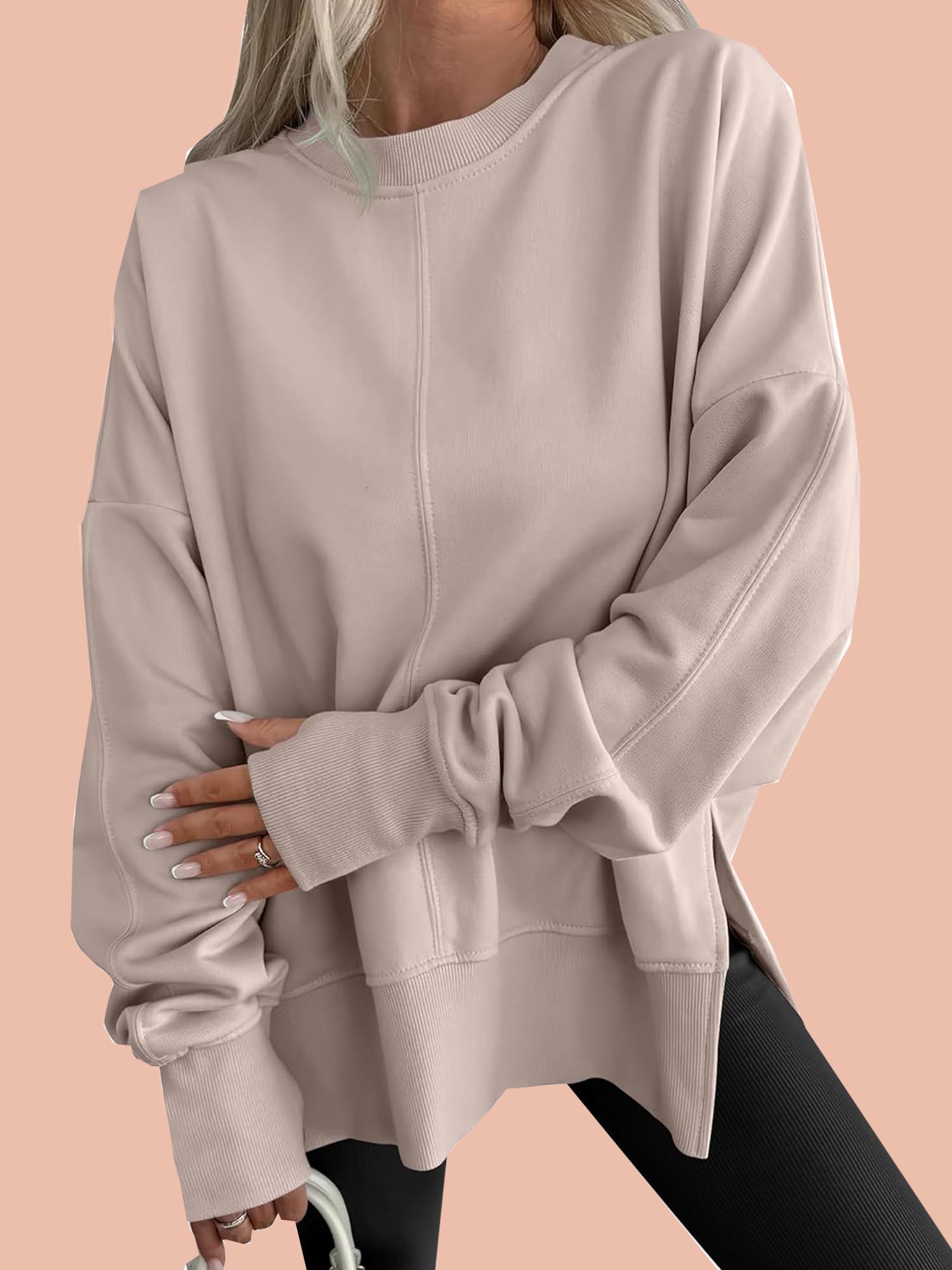 Oversized Thumbhole Long Sleeve Side Slit Sweatshirt