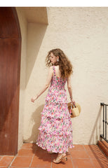 Pink Floral-Print Smocked Dress