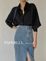 Satin Ballon Black Sleeve Blouse