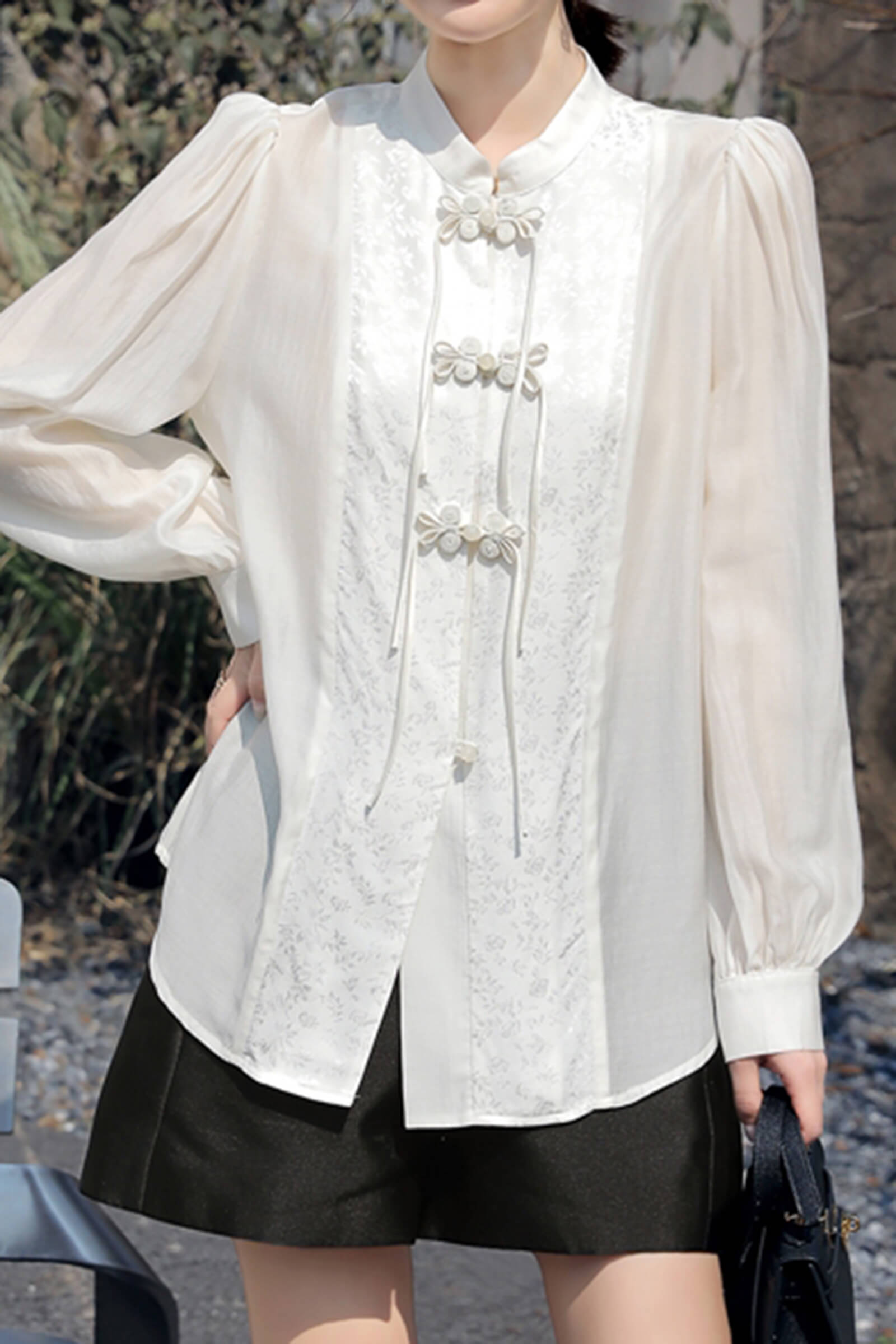 Beige Splice Buckle Shirt