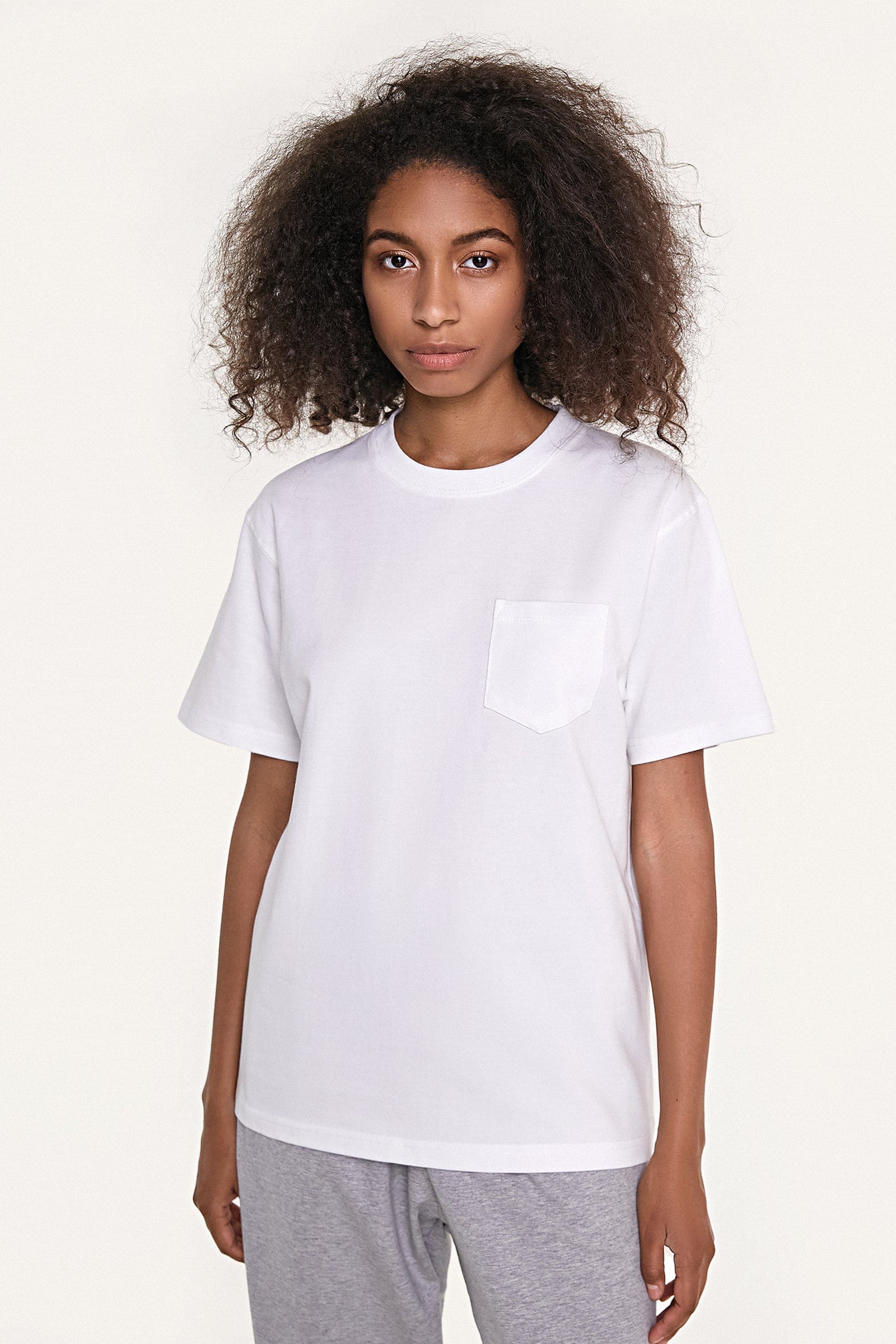 Women's White Chest-Pocket Cotton T-Shirt
