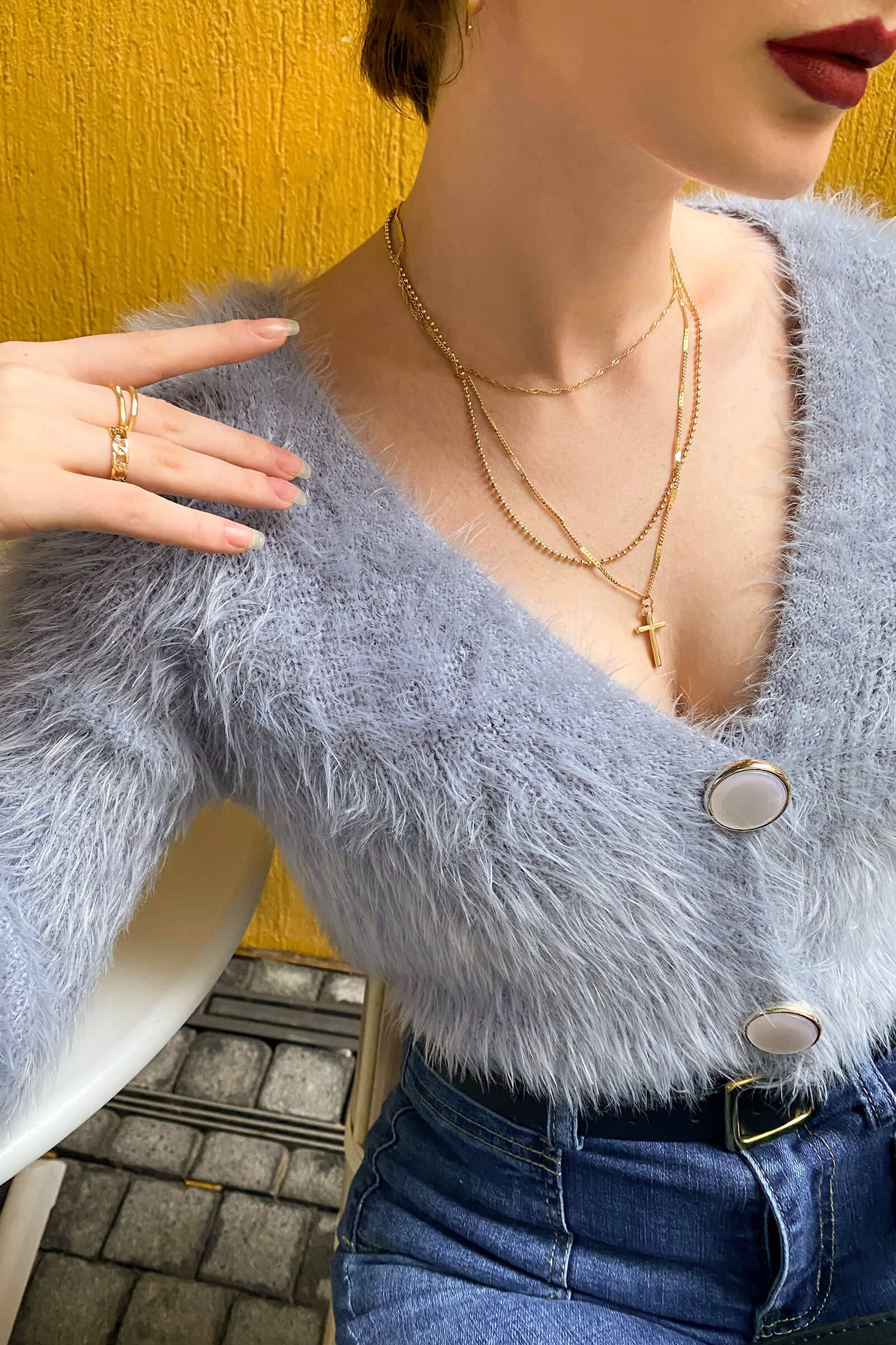 Dark Grey V-Neck Fuzzy Knit Cropped Cardigan