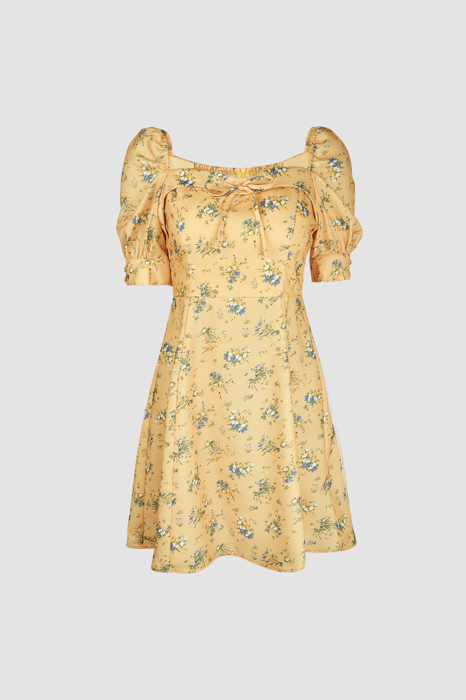 Yellow Floral Print Smocked Tiered Hem Mini Dress