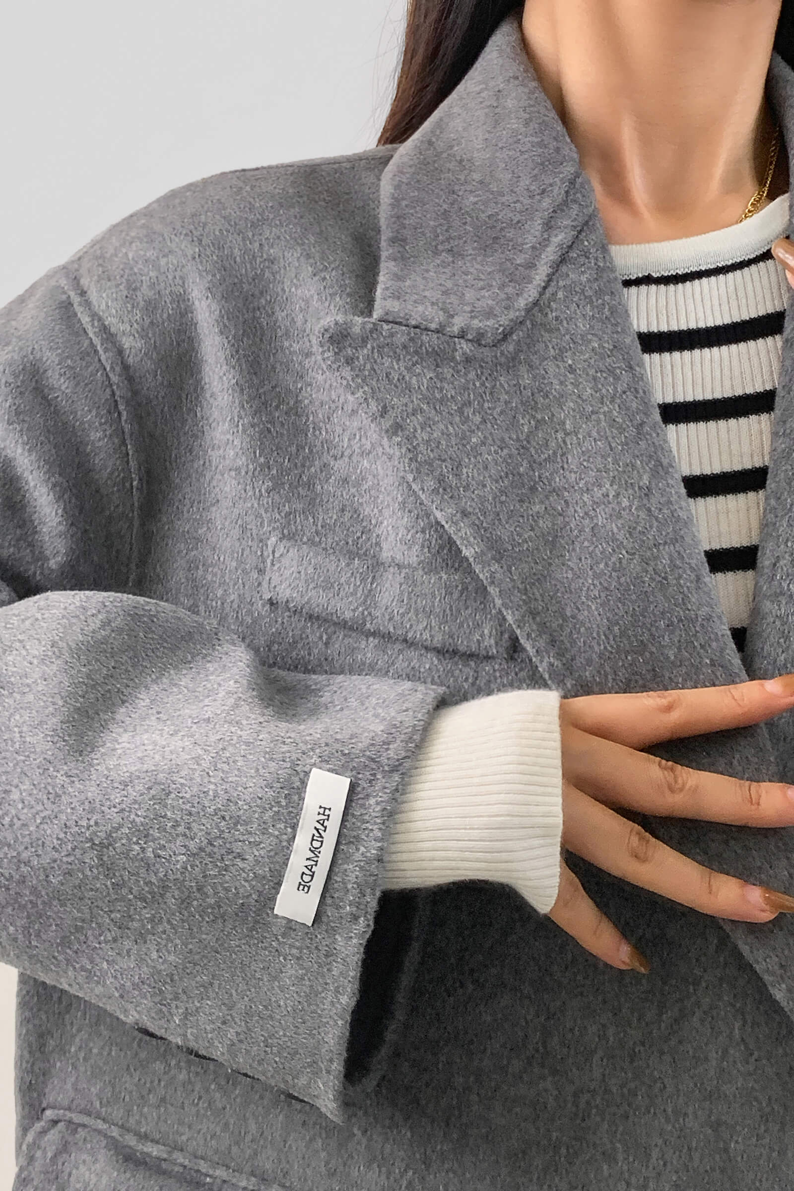 Grey Premium Wool Double-Breasted Longline Coat