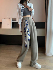 Green High-Waisted Straight Trousers Slacks