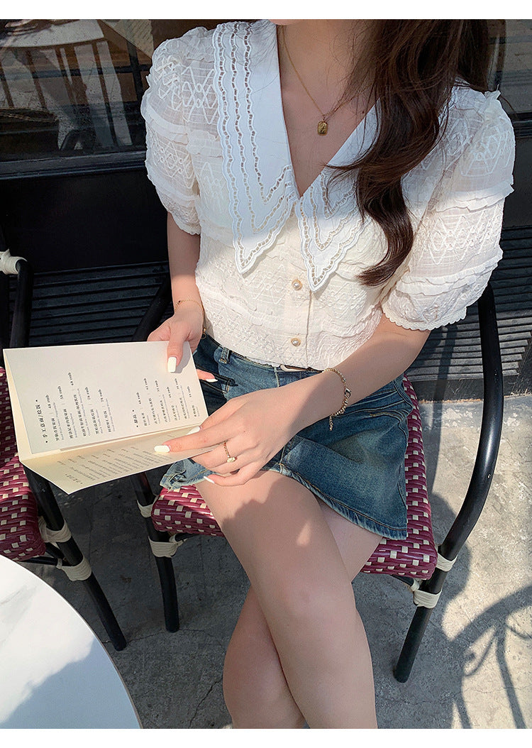 Jakayla Beige Doll Collar Shirt