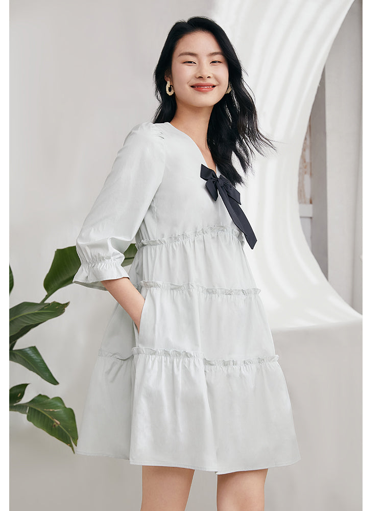 V-Neck Mini Dress With Bow