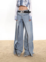 Fake two-piece high-end hot girl denim skirt