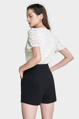 Light Yellow Textured Floral Button Front Blouse