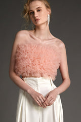 Pink Ruffled Tulle Knit Crop Top