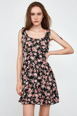 Aiko Black Floral Mini Dress