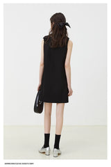 Black Sleeveless Bow Detail A-Line Mini Dress