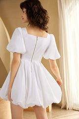 White Puffy Skirt Mini Dress